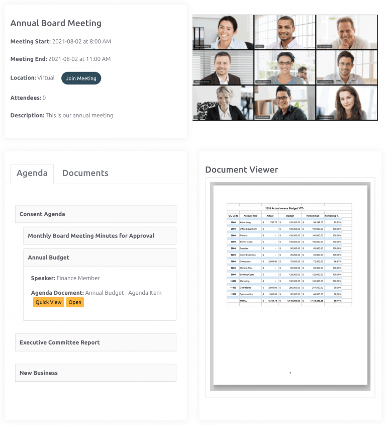 The BoardSite meeting viewer is a great way to keep in-person and virtual board meeting participants on the same page.